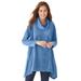 Plus Size Women's Velour Cowl Neck Pocket Tunic by Woman Within in Blue Coast (Size 1X)