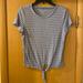 American Eagle Outfitters Tops | American Eagle Outfitters Striped Ribbed Tie Waist Top Shirt Short Sleeve Large | Color: Blue/Cream | Size: L