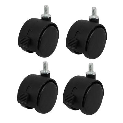 M8 Thread 2-inch Diameter Nylon Wheel Rotary Brake Caster Roller 4pcs - Silver Tone, Black