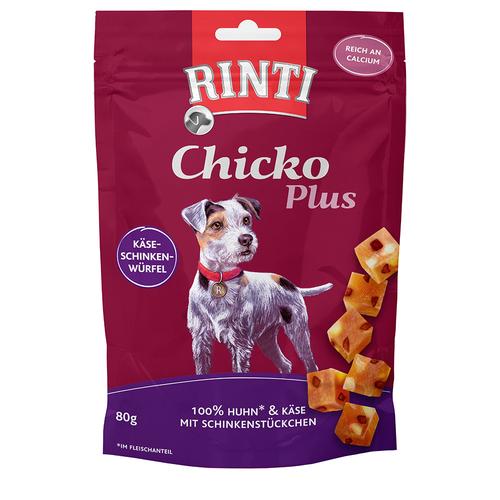 6x80g RINTI Chicko Plus Käse & Schinken Würfel Hundesnacks