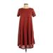 Lularoe Casual Dress - High/Low Crew Neck Short Sleeve: Burgundy Stripes Dresses - Women's Size 2X-Small