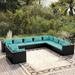 Latitude Run® 10 Piece Patio Lounge Set w/ Cushions Poly Rattan Synthetic Wicker/All - Weather Wicker/Wicker/Rattan in Blue/Black | Wayfair