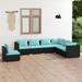 Latitude Run® 7 Piece Patio Lounge Set w/ Cushions Poly Rattan Synthetic Wicker/All - Weather Wicker/Wicker/Rattan in Blue/Black | Wayfair