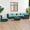 Latitude Run® 7 Piece Patio Lounge Set w/ Cushions Poly Rattan Synthetic Wicker/All - Weather Wicker/Wicker/Rattan in Blue/Black | Wayfair