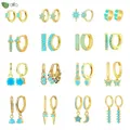 Boucles d'oreilles créoles fleur turquoise pour femme argent regardé 925 bijoux de luxe cadeaux