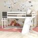 Contemporary Style Full size Loft Bed Wood Bed with Slide, Stair and Chalkboard