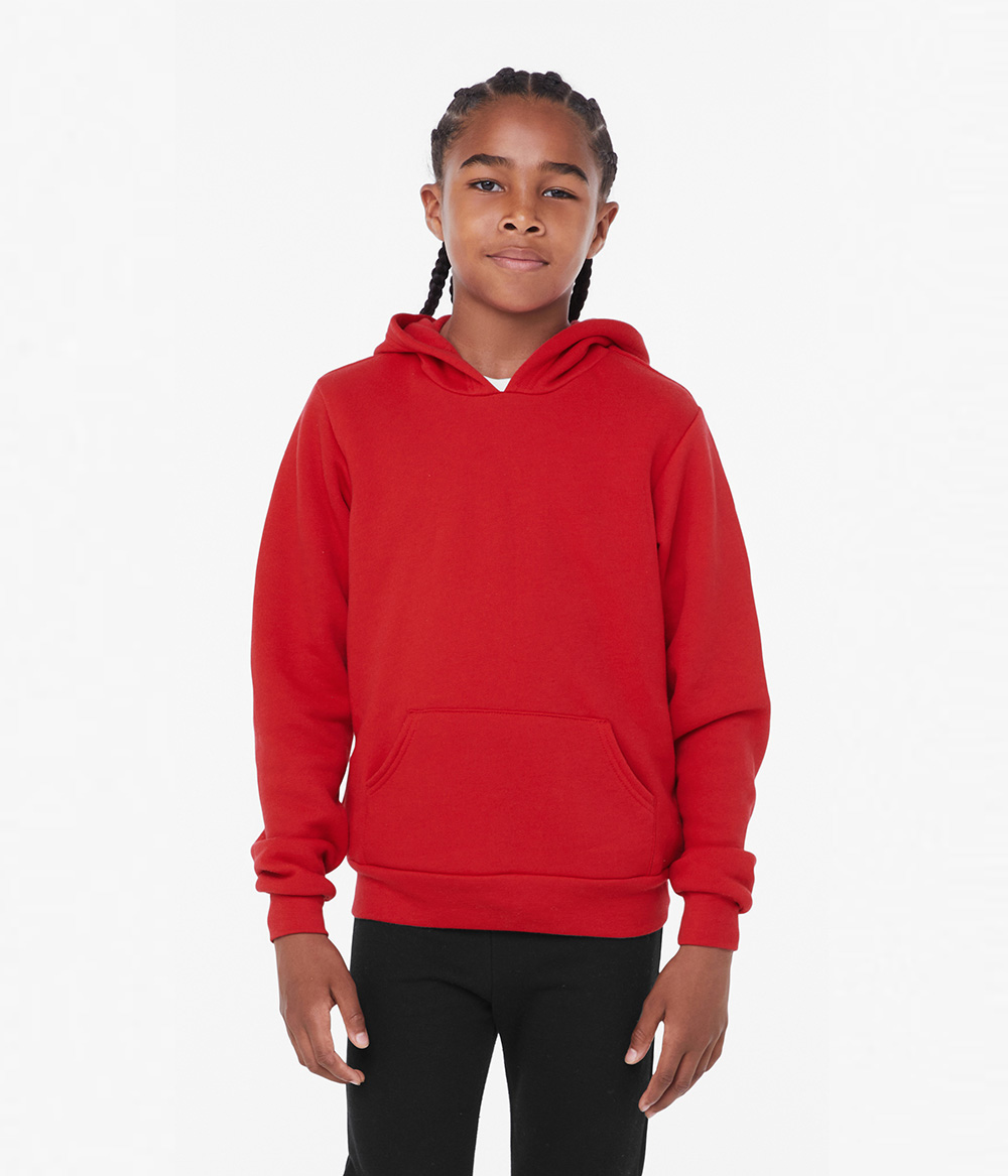Bella + Canvas 3719Y Youth Sponge Fleece Hoodie Sweatshirt in Red size Medium B3719Y, BC3719Y
