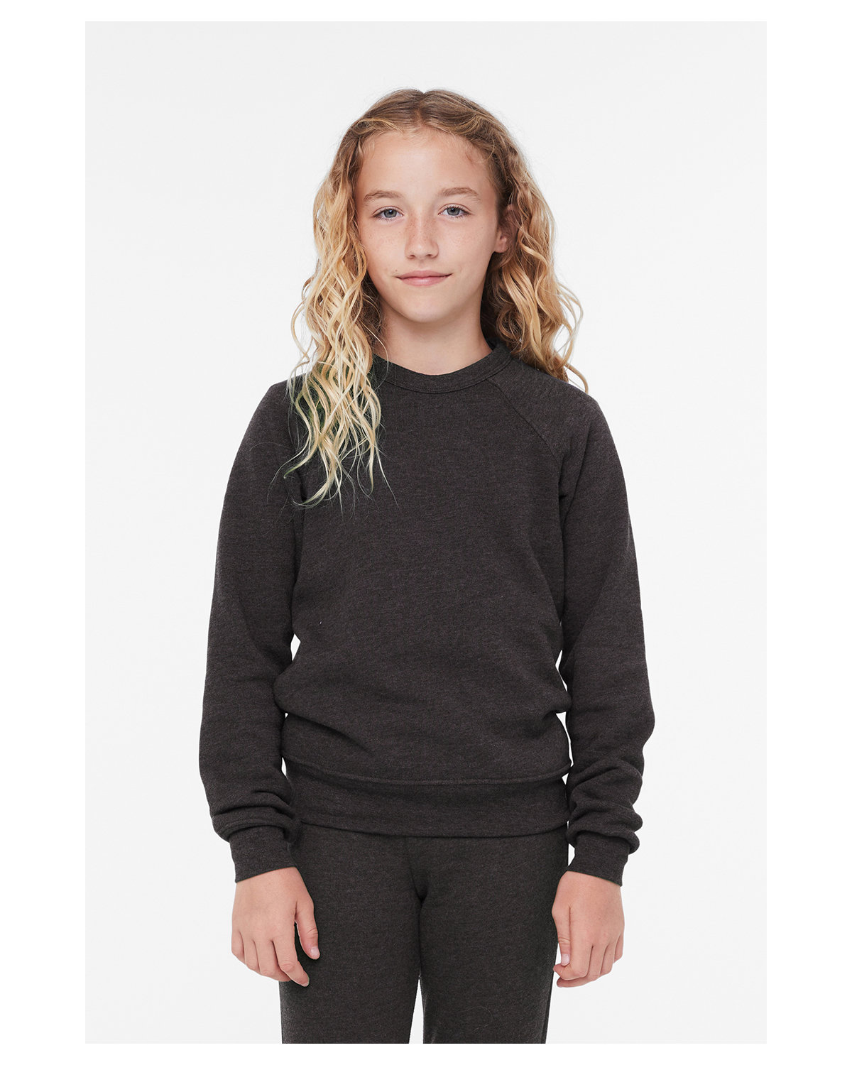 Bella + Canvas 3901Y Youth Sponge Fleece Crewneck Sweatshirt in Dark Grey Heather size Small B3901Y