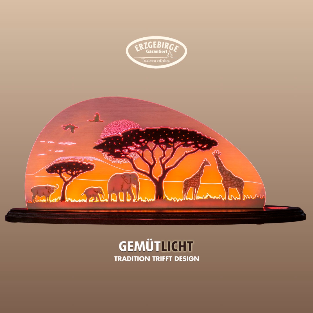 WEIGLA LED Dekolicht "Safari, Holz & Acrylglas, ROT-NATUR-BRAUN, Made in Germany", rot, H: 20cm, 1 Stk., Leuchten, Erzgebirge garantiert, afrikanische Deko Innen, Dekolampe Image