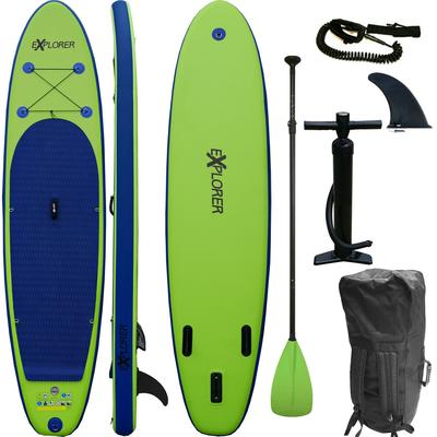Inflatable SUP-Board EXPLORER "EXPLORER 320" Wassersportboards Gr. 320 x 76 x 15cm 320 cm, grün (grün, blau) Stand Up Paddle