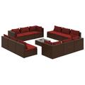 Latitude Run® 13 Piece Patio Lounge Set w/ Cushions Poly Rattan Wicker/Rattan in Red/Brown | 23.8 H x 27.6 W x 27.6 D in | Wayfair