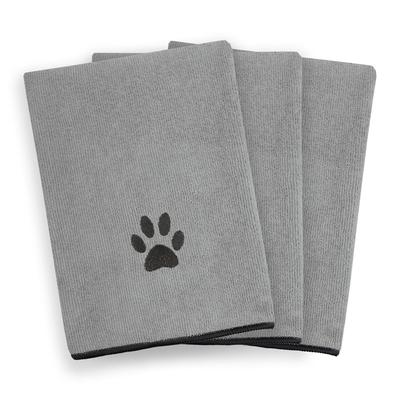 Embroidered Microfiber Pet Towel, Small, 3 Pieces by RITZ in Paw Spa Grey