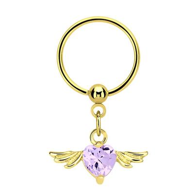 Intimpiercing ADELIA´S "Piercing Intimpiercing ", Damen, lila, Chirurgiestahl, modisch, Piercings, Intimpiercing Ring PVD Gold Anhänger mit Flügel und Herz