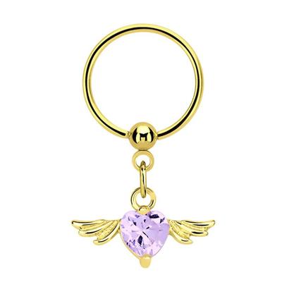 Intimpiercing ADELIA´S "Piercing Intimpiercing " lila Damen Piercings Intimpiercings Intimpiercing Ring PVD Gold Anhänger mit Flügel und Herz