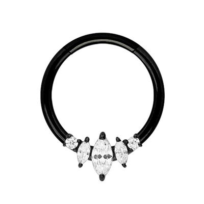 Dehnschnecke ADELIA´S "Piercing Ohrpiercing", Damen, schwarz, Chirurgiestahl, modisch, Piercings, Mit fünf ovalen gefassten Steinen