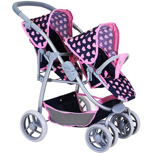 „Puppen-Zwillingsbuggy KNORRTOYS „“Milo – Pink Hearts““ Puppenwagen pink (pink hearts) Kinder Puppenwagen -trage“