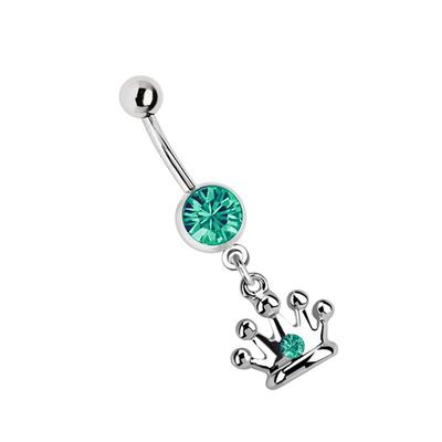 Bauchnabelpiercing ADELIA´S "Piercing Piercing Bauchnabelpiercing", Damen, blau (türkis), Chirurgiestahl, modisch, Piercings, 316l Stahl Banane - Anhänger mit türkis Krone