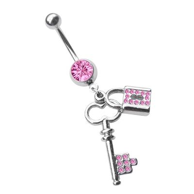 Bauchnabelpiercing ADELIA´S "Piercing Piercing Bauchnabelpiercing", Damen, pink, Chirurgiestahl, modisch, Piercings, 316l Stahl Banane - mit Schloss Schlüssel und Zirkonia