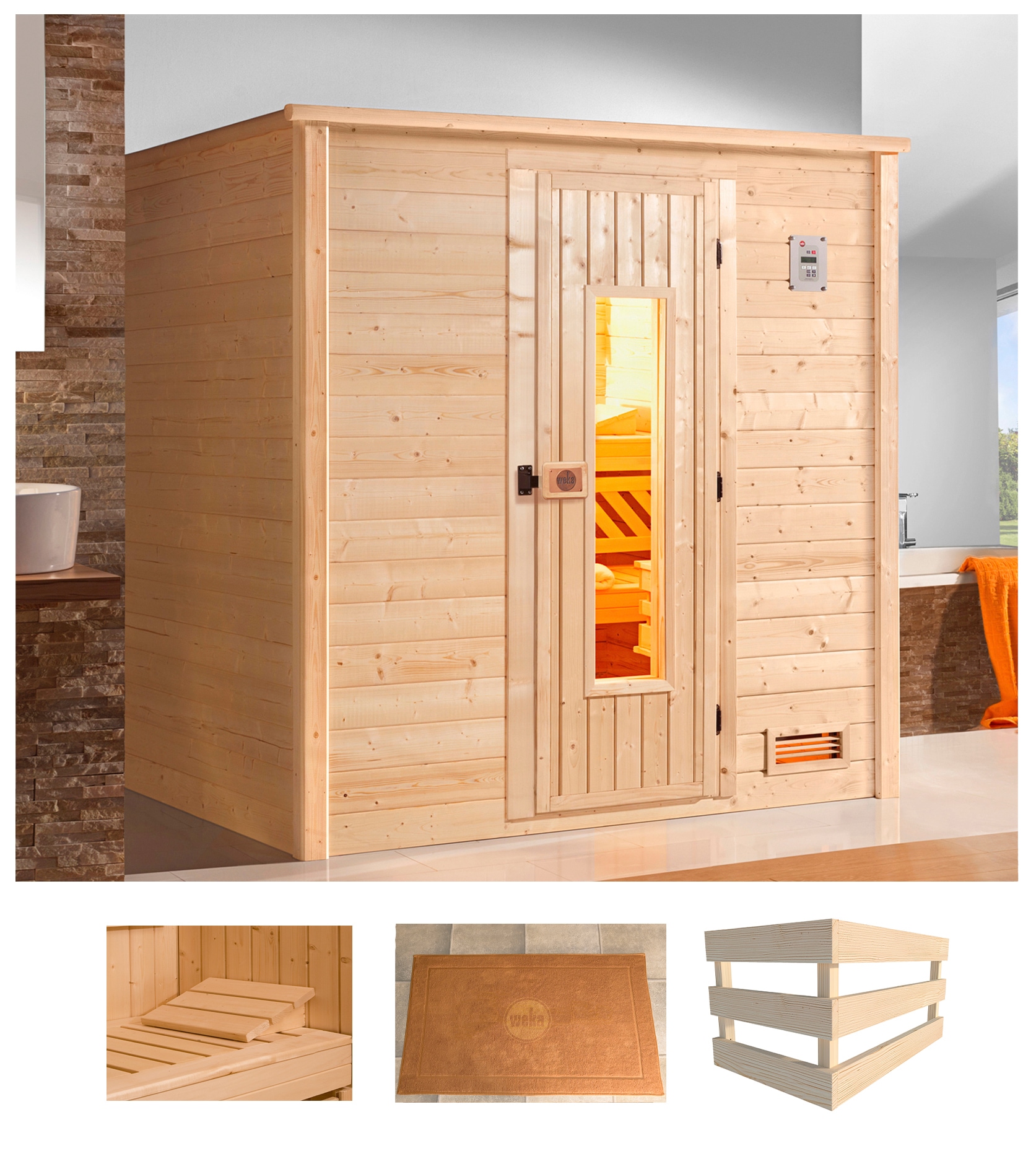 Sauna WEKA "Bergen 1", beige (natur), ohne Ofen, (ohne Ofen), Saunen, ohne Ofen Image