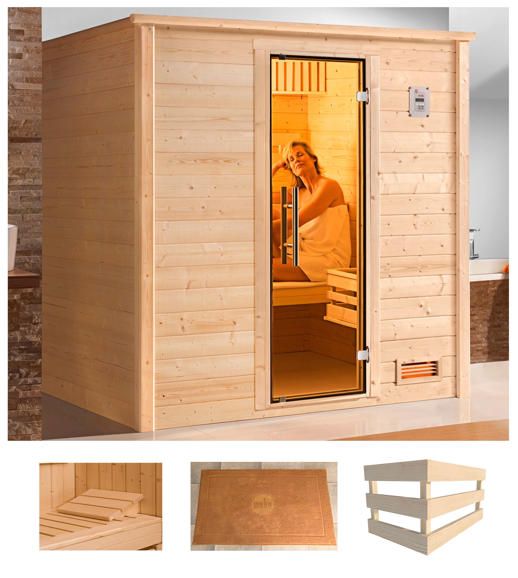 Sauna WEKA "Bergen 1", beige (natur), ohne Ofen, (ohne Ofen), Saunen, ohne Ofen