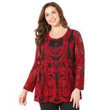 Plus Size Women's Embroidered Mesh Top by Catherines in Classic Red (Size 3X)