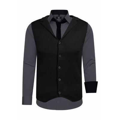 Langarmhemd RUSTY NEAL, Herren, Gr. M, EURO-Größen, grau (anthrazit), 60% Baumwolle, 37% Polyester, 3% Elasthan, mehrfarbig, casual, ohne Ausschnitt, Langarm, Hemden, bestehend aus Hemd, Weste und Krawatte Image