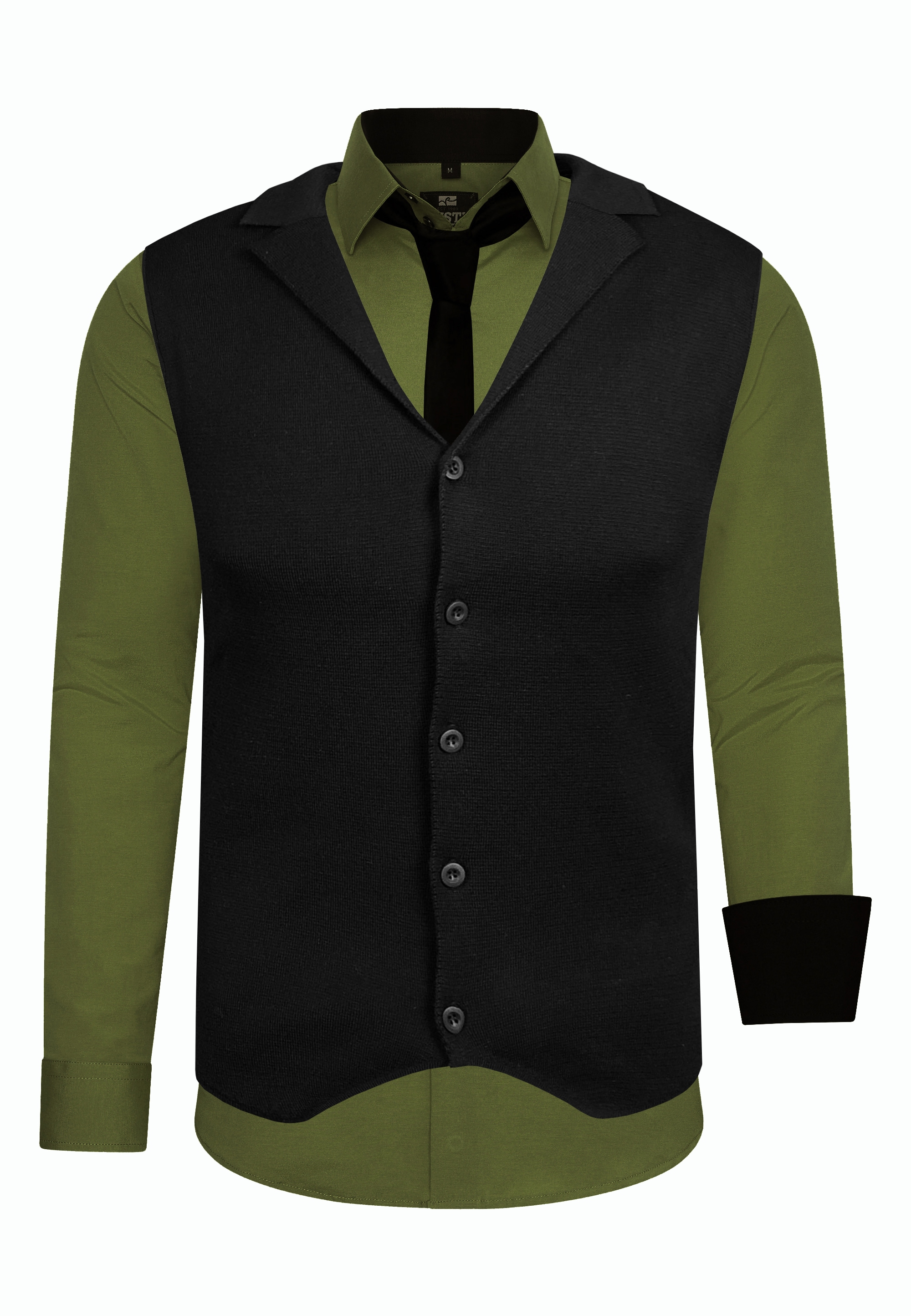 Langarmhemd RUSTY NEAL, Herren, Gr. 4XL, EURO-Größen, grün (khaki), 60% Baumwolle, 37% Polyester, 3% Elasthan, mehrfarbig, ohne Ausschnitt, Hemden, bestehend aus Hemd, Weste und Krawatte