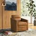 Barrel Chair - Trent Austin Design® Alfonso 28.74" Wide Swivel Barrel Chair w/ Nailed Trim Wood/Genuine Leather in Black/Brown | Wayfair