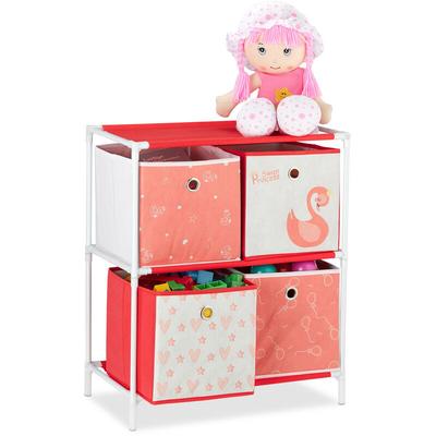 Kinderregal mit 4 Boxen, Spielzeug, Mädchen, Schwan-Design, Regal Kinderzimmer, hbt: 62 x 53 x 30