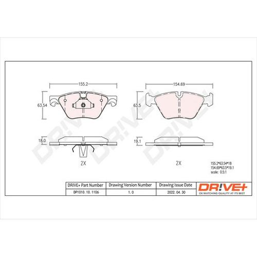 Drive+ Bremsbelagsatz, Scheibenbremse vorne rechts links für BMW (BRILLIANCE) 3411676909 34116769099 3411679684 DP1010.10.1106