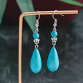 Aihua-Boucles d'oreilles pendantes bohèmes en argent tibétain pour femmes goutte d'eau goutte de