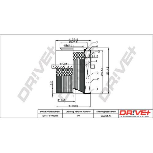 Drive+ Luftfilter 155mm für MITSUBISHI MZ311786 MR323949 XR323949 DP1110.10.0284