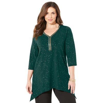 Plus Size Women's Metallic Dot Shark Bite Top by Catherines in Emerald Green (Size 4X)