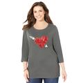 Plus Size Women's Glitter Graphic Tee by Catherines in Heather Grey Hearts Arrow (Size 3X)