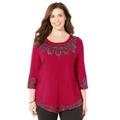 Plus Size Women's Pointed Hem Embroidered Top by Catherines in Classic Red Soutache (Size 4X)