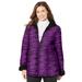 Plus Size Women's Printed Fleece Coat with Sherpa Lining by Catherines in Purple Space Dye (Size 1XWP)