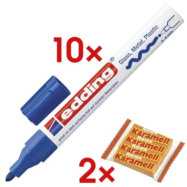 10x Lackmarker »750« inkl. 2x Kaubonbons »Karamell Riesen« blau, Edding