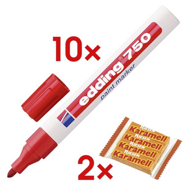 10x Lackmarker »750« inkl. 2x Kaubonbons »Karamell Riesen« rot, Edding