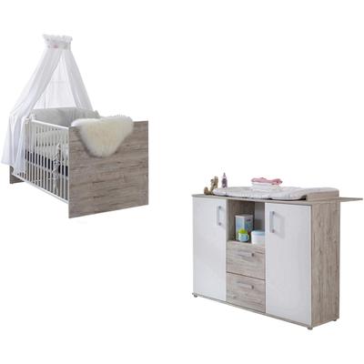 Babymöbel-Set ARTHUR BERNDT "Bente" Gr. Kinderbett & Wickelkommode, B/H: 70 cm x 140 cm, weiß (weiß, eiche sand nb) Baby Schlafzimmermöbel-Sets Baby-Bettsets