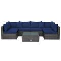 Costway 7 Pieces Patio Rattan Furniture Set Sectional Sofa Garden Cushion-Navy