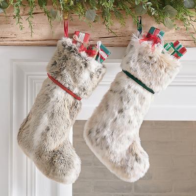 Christmas Faux Fur Stocking - Brown Stripe - Grand...