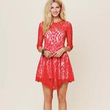 Free People Dresses | Free People/Floral Mesh Lace Dress | Color: Red | Size: 2