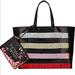 Victoria's Secret Bags | Bnwt Victoria's Secret Bling Stripe Sequin Carryall Tote W Mini Bag Set | Color: Black/Pink | Size: Os