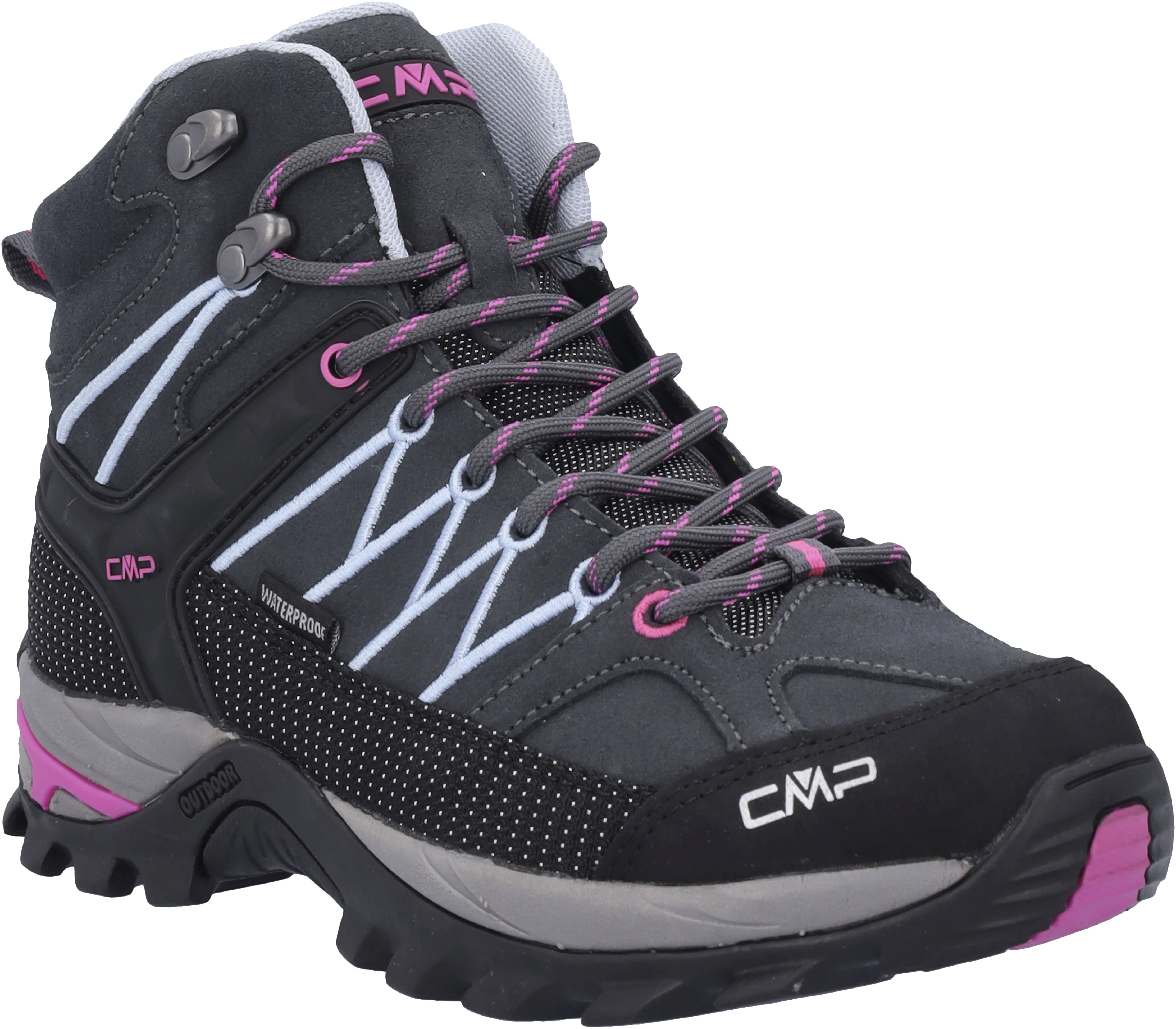 Wanderschuh CMP "RIGEL MID WMN TREKKING SHOES WP", Damen, Gr. 37, bunt (anthrazit, hellblau, pink), Leder, Textil, Schuhe Wanderschuh, wasserdicht