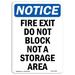 SignMission Fire Exit Do Not Block Not a Storage Sign Plastic in Blue/White | 18 H x 12 W x 0.1 D in | Wayfair OS-NS-A-1218-V-12585