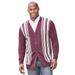 Men's Big & Tall Lightweight Striped Cardigan Sweater by KingSize in Deep Burgundy (Size XL)