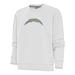 Women's Antigua White Los Angeles Chargers Victory Crewneck Chenille Pullover Sweatshirt