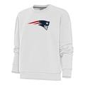 Women's Antigua White New England Patriots Victory Crewneck Chenille Pullover Sweatshirt