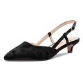 Castamere Women Kitten Low Heel Pointed Toe Pumps Court Shoe Slingback Classic Dress Office Sandals Slip-on 3.5 CM Heels Black Suede 6.5 UK