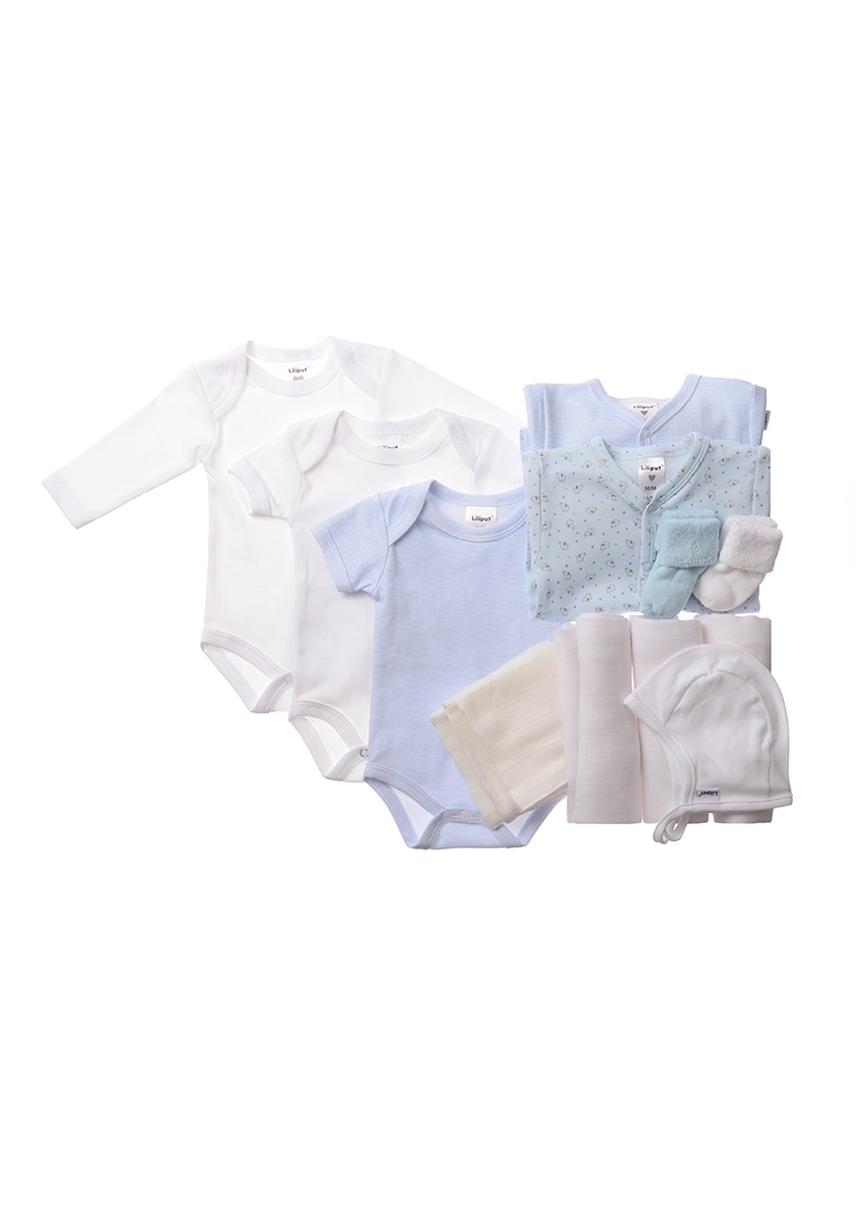 Erstausstattungspaket LILIPUT, Baby, Gr. 62/68, weiß (hellblau, weiß), 100% Baumwolle, casual, KOB Set-Artikel, aus 14 passenden Teilen Image